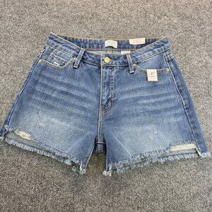Time And Tru 4'' Jean Shorts 6 Dark Wash Distressed Mid Rise Denim Streetwear